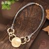 New Brushed Irregular Round Leather Rope Magnetic Attraction Necklace, Women's Exaggerated Geometric Brushed Round Neck Chain