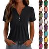 Damen Oberteile Festlich Lässig V-Ausschnitt Kurzarm Hemden Plissierte Blusen Knopfleiste Tunika