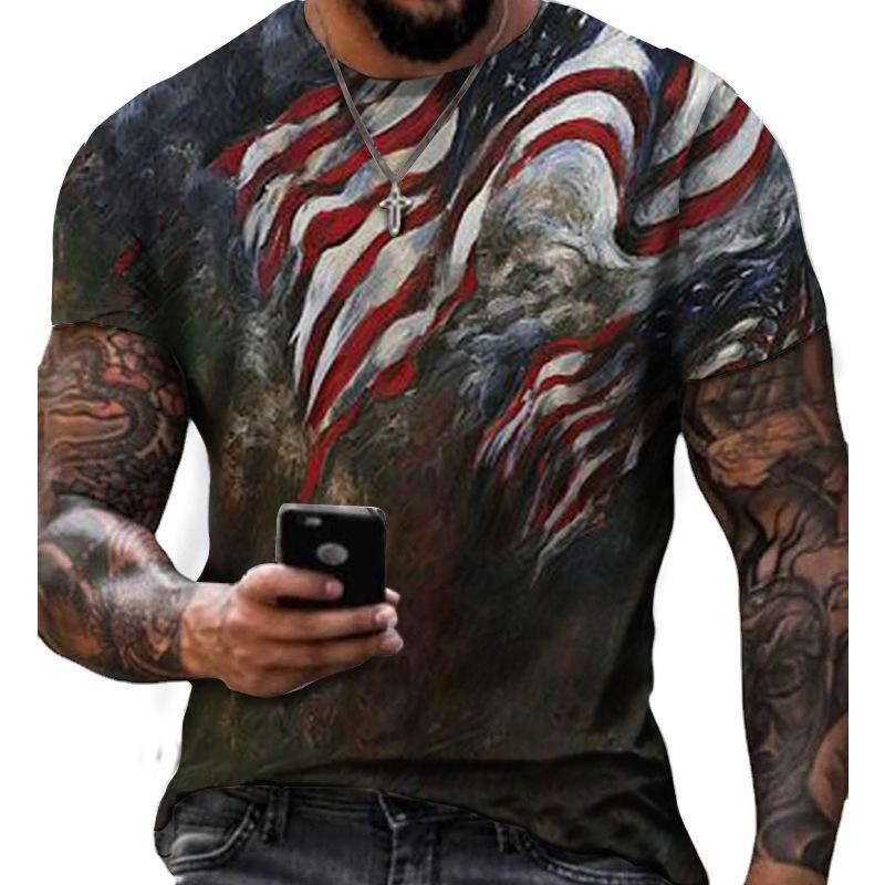 Summer Round Neck 3D American Independence Day Printed Top Fashionable Casual Short Sleeved Men's T-shirts