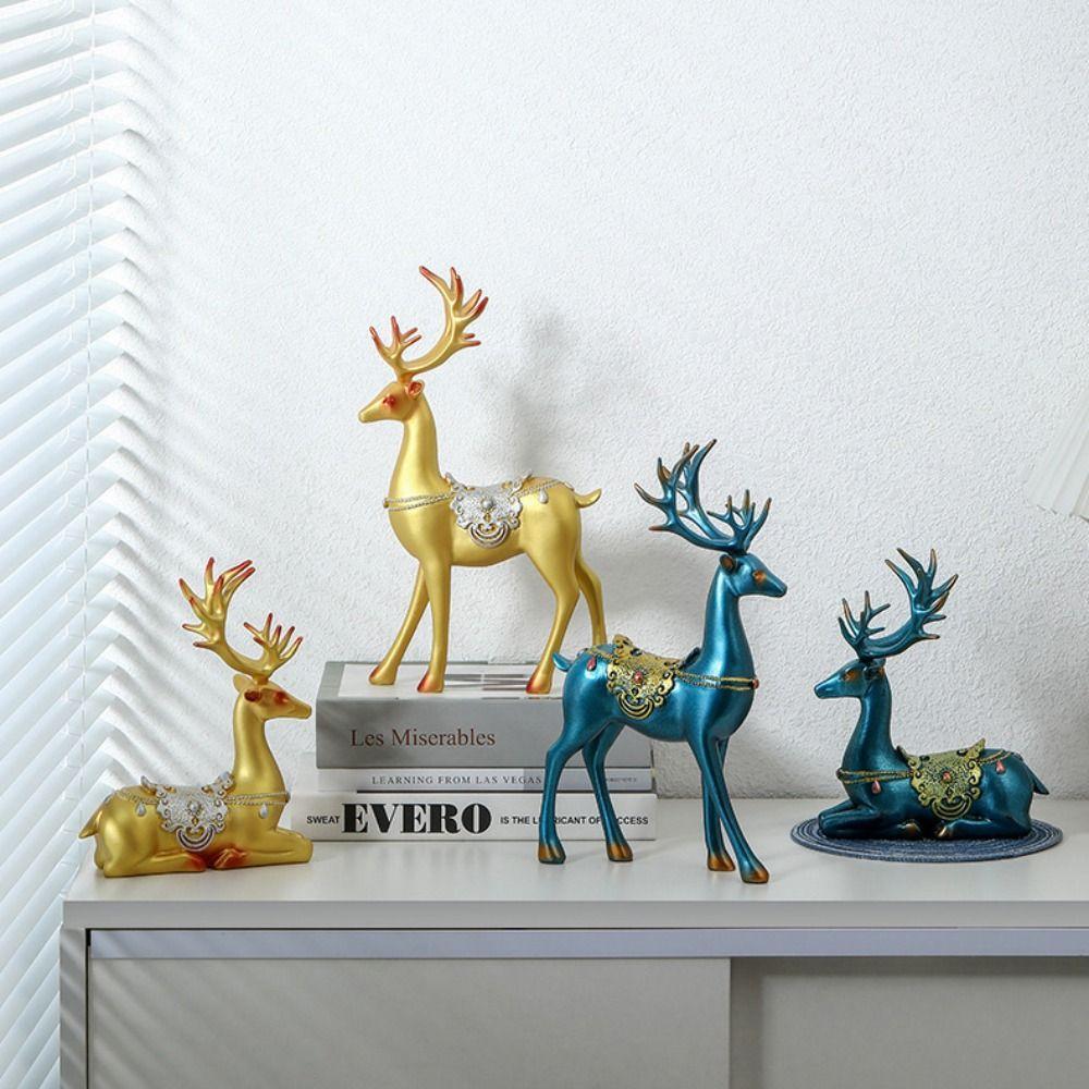 2pcs Modern Couple Deer Ornaments Minimalist Animal Sculpture Miniatures Figurine  Bedroom