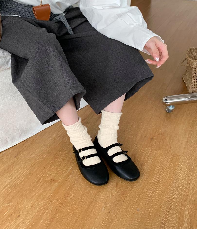 Premium retro double-breasted woolen Mary Jane shoes women's 2025 autumn and winter new versatile flat single shoes grandma shoes