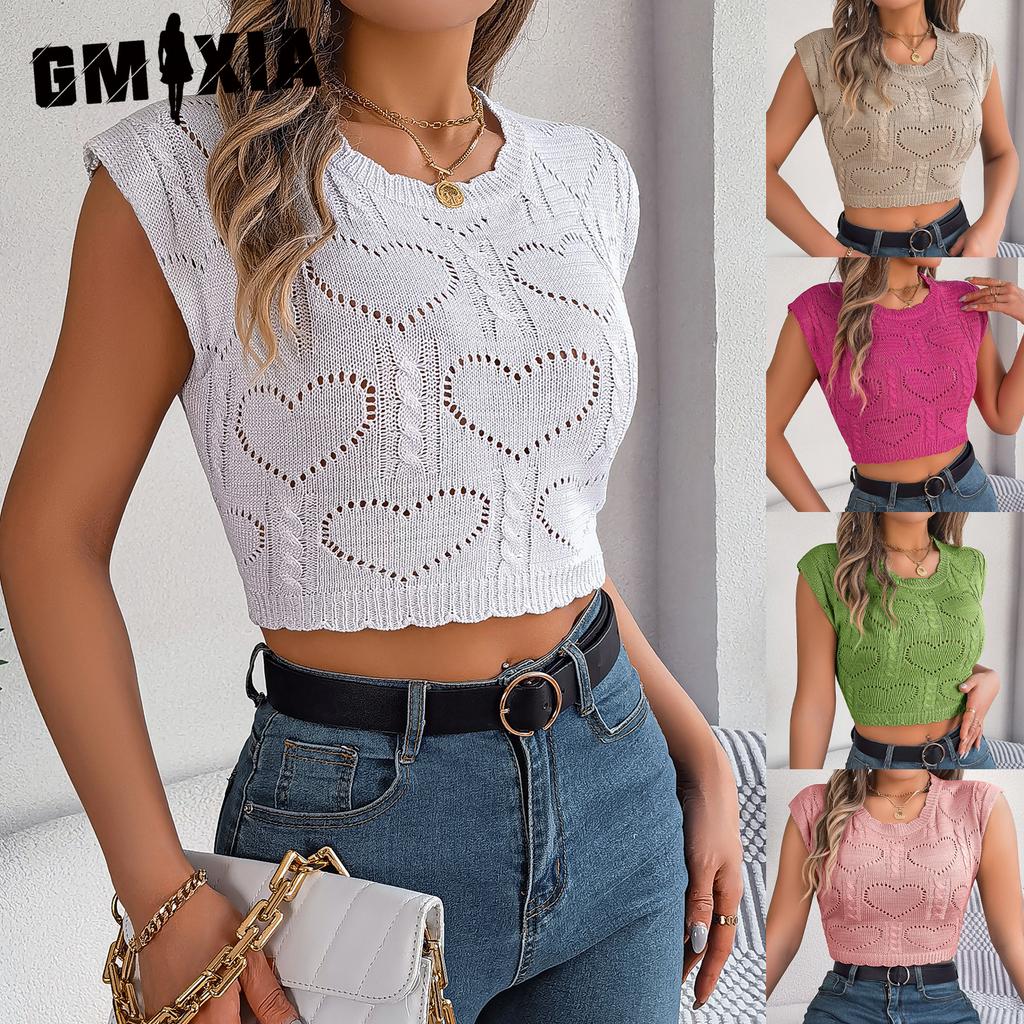 GMXIA Spring Summer Heart-shaped Hollowed-out Crop Top for Women's Vacation