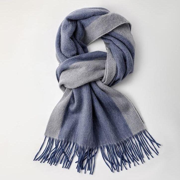 35x196cm Men's 100% Wool Ombre Gradient Scarf Thick Winter Warm Neck Wrap Dual-Color Fall Winter Accessory for Men