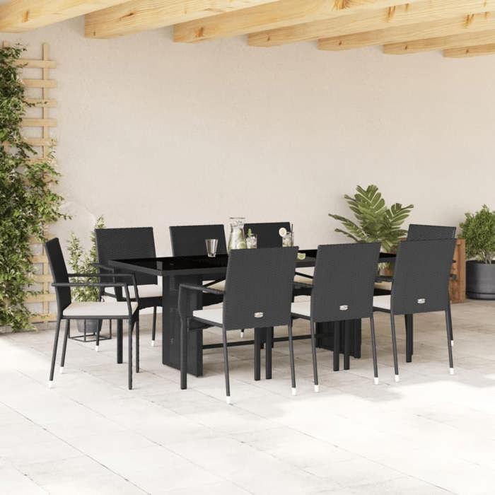 VidaXL Ensemble à Manger de Jardin avec Coussins 9 pcs, Table et Chaise de Terrasse, Meubles de Patio, Mobilier d'Extérieur, 3213495
