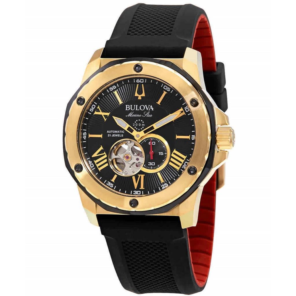 Восстановленные мужские часы Bulova Marine Star с открытым циферблатом, черным циферблатом, автоматическим механизмом, дайверские 98A272 200M чёрный