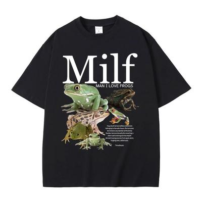 MILF אני אוהב צפרדעים צפרדע מצחיקה דו-חיים אוהבים מם חולצות טי גברים נשים קז'ואל כותנה וינטג' שרוול קצר אוברסייז חולצות טי