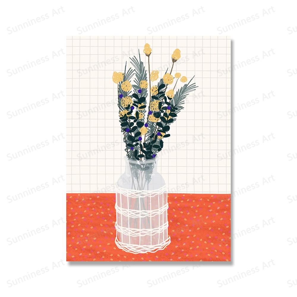 Japanese Lucky Cats Wall Art Botanical Flowers Vase Poster And Print Abstract Animal Pictures for Home Bedroom Living Room Decor