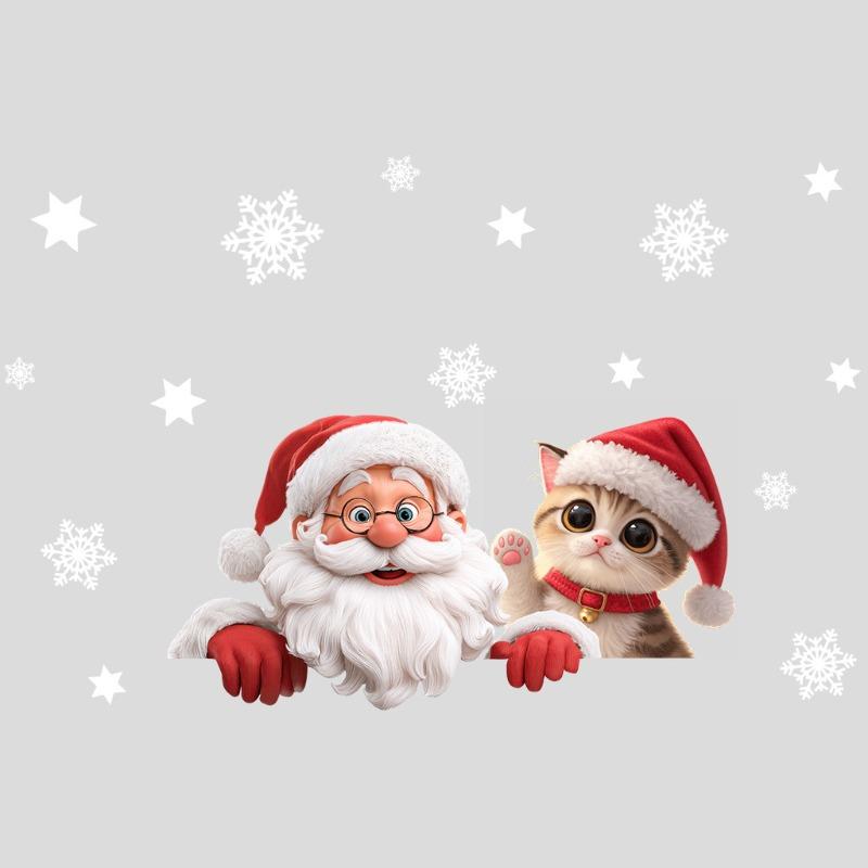 2026 Cartoon Cute Santa Snowflake Window Sticker Self-adhesive Wall Sticker Double-sided Visual Glass Decorative Sticker