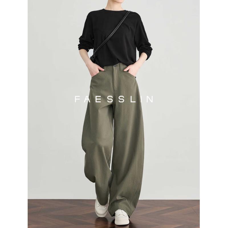 

FAESSLIN Women s Pine Green High-Waist Wide-Leg Trousers M