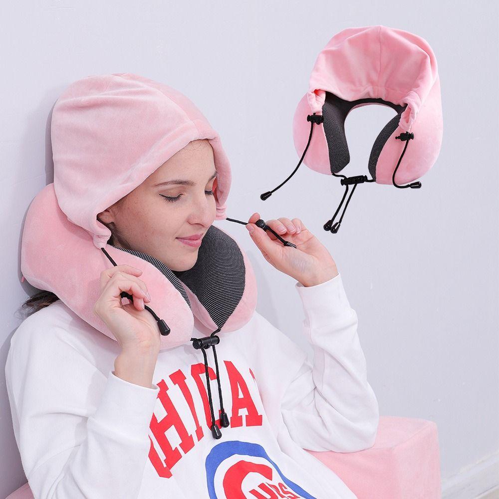 Removable Cover U-shaped Neck Pillow Washable Cover Hooded Neckrest Pad  Car Neck Support
