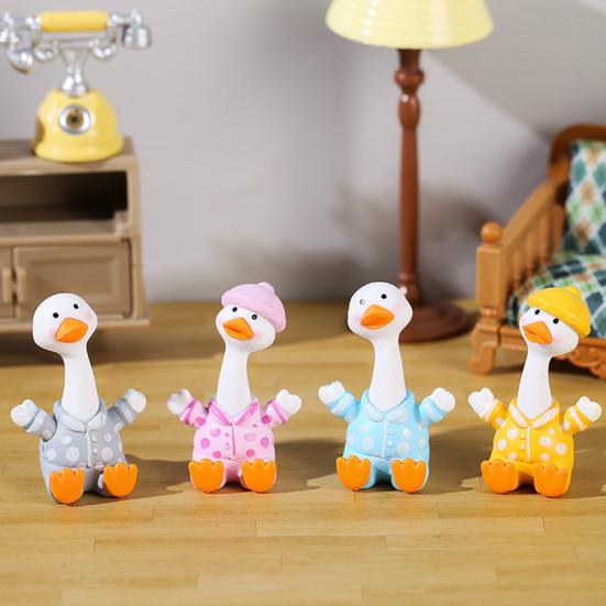 Yousheng 4 Pcs Mini Resin Duck Figurines Cartoon Small Duck Statue Collectible Animal Ornaments for Car Dashboard Office Desk Decor Fairy Garden
