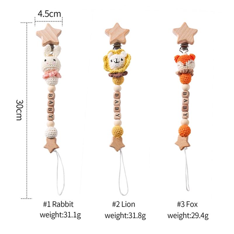 Personalized Name Baby Pacifier Crochet Animal Clips Chains Teethers Dummy Nipple Holder Clip Newborn Teething Toys Accessories
