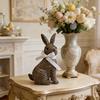 Resin Rattan Easter Bunny Vine Weaving Effect Wicker Bunny Decor Figurine Statue Ornament for Spring Table Decor