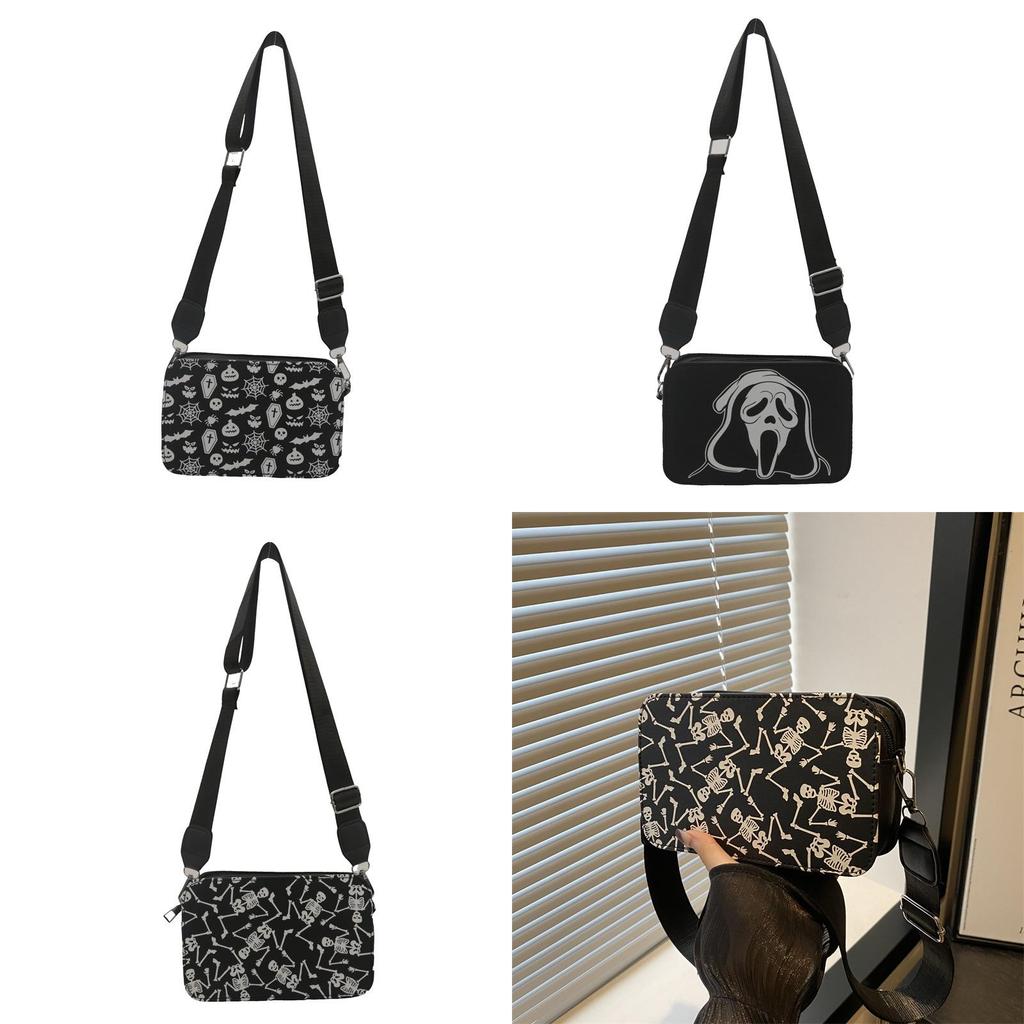 Sac à Bandoulière Crâne d'Halloween pour Femmes en Cuir PU Sacoche Décontractée Bandoulière avec Fermeture Éclair