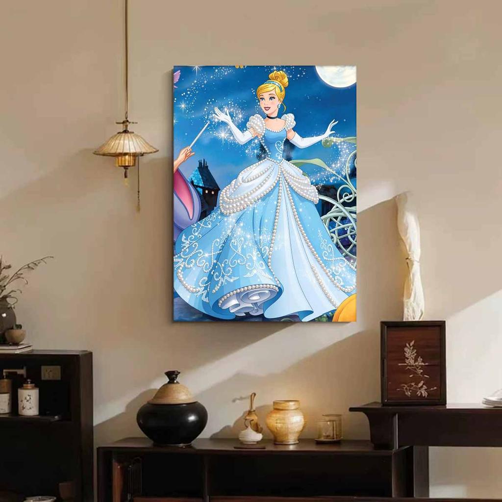 Moonlit Magic Cinderella Pearl-Inlaid Frameless Art | Handmade Pearl Craft, Moonlit Magic Theme, for Luxury Fairy Tale Home Decor & Gift Option