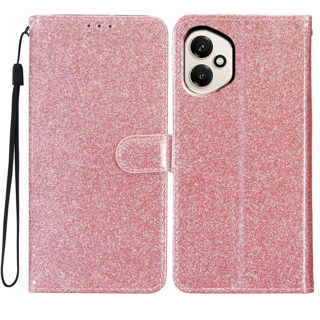 Für Honor 400 5G (Global) Glitzernde Kratzfeste Leder-Ständer-Handyhülle mit Riemen