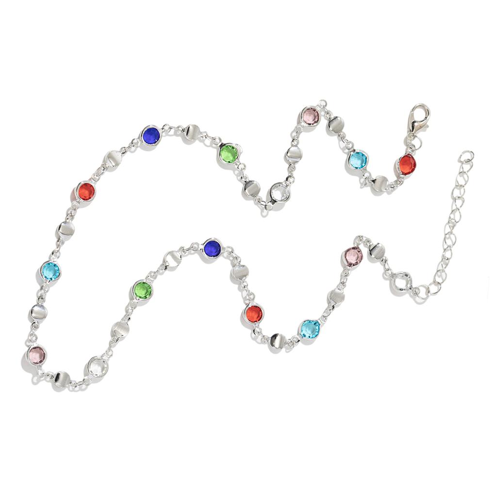 Colorful Glass Necklace Women Metal Collarbone Chain Party Jewelry Fashion Body Jewelry Metal Texture for Any Occasion