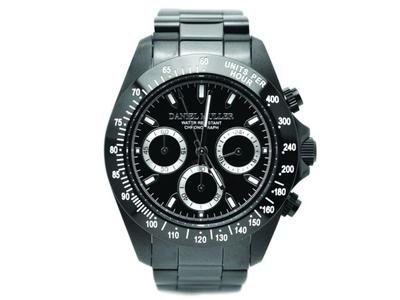DANIEL MULLER Uhr Vollständig Edelstahl SCHWARZES ZIFFERBLATT Chronograph Herren DM-2027BKS NEU