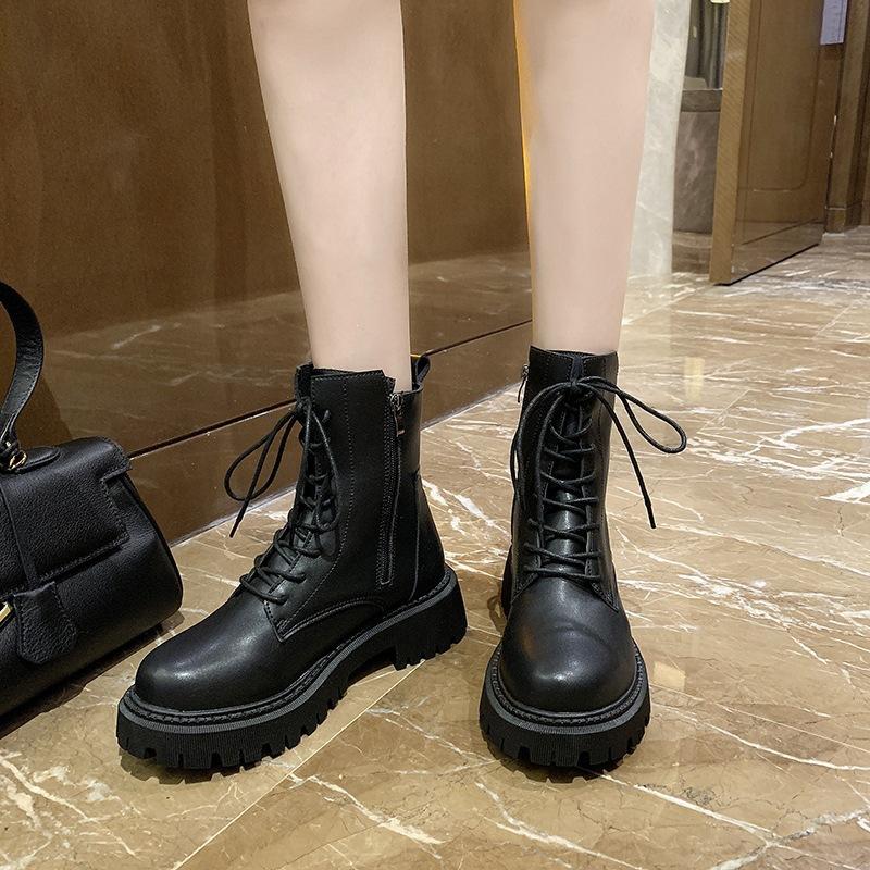 Locomotive boots lace-up fashion short boots student platform new short Martin boots women's versatile British style black