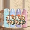 1PC Floral White Horse Art 750ml Color Plastic Sports Water Bottle Leakproof Flip Straw Lid Suitable for Sports Office Home Use