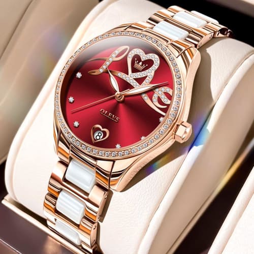 OLEVS Women's Watch, Japanese Movement, Automatic Winding, Mechanical Hand Watch, Popular, Stylish, High Grade Stainless Steel, Diamond Dial, Ceramic