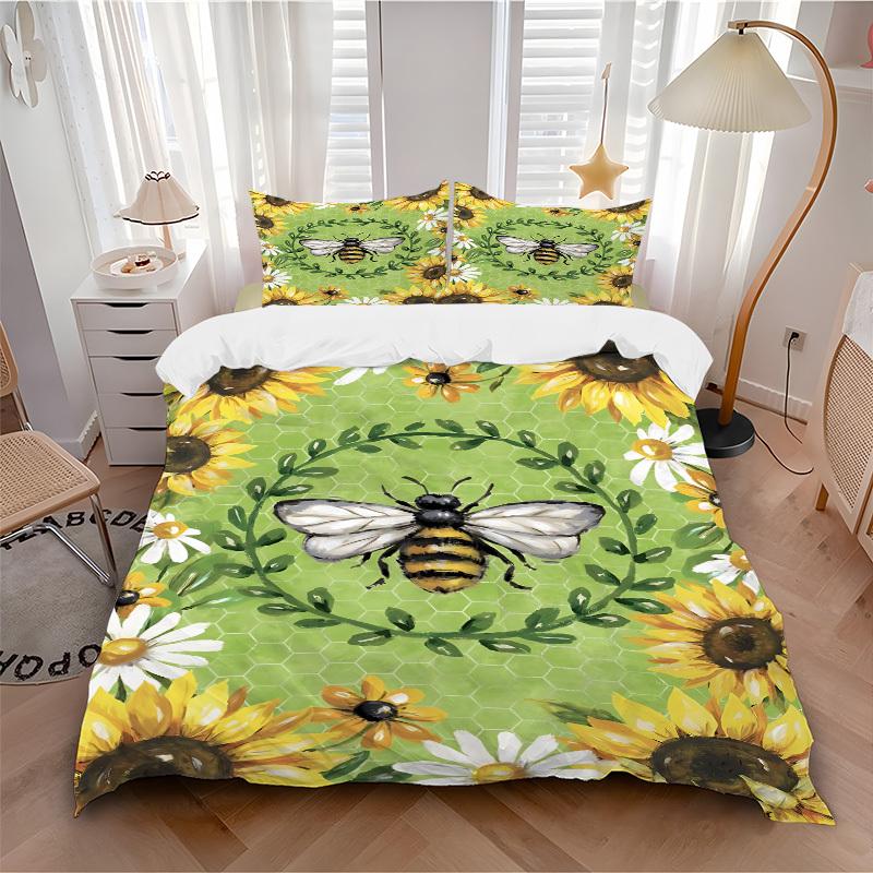 

3pcs Bee Sunflower Bedding Set, Includes 1 Comforter + 2 Pillowcases, Without Pillow Inserts, Soft Comfortable, Lightweight Breathable064 135x200cm