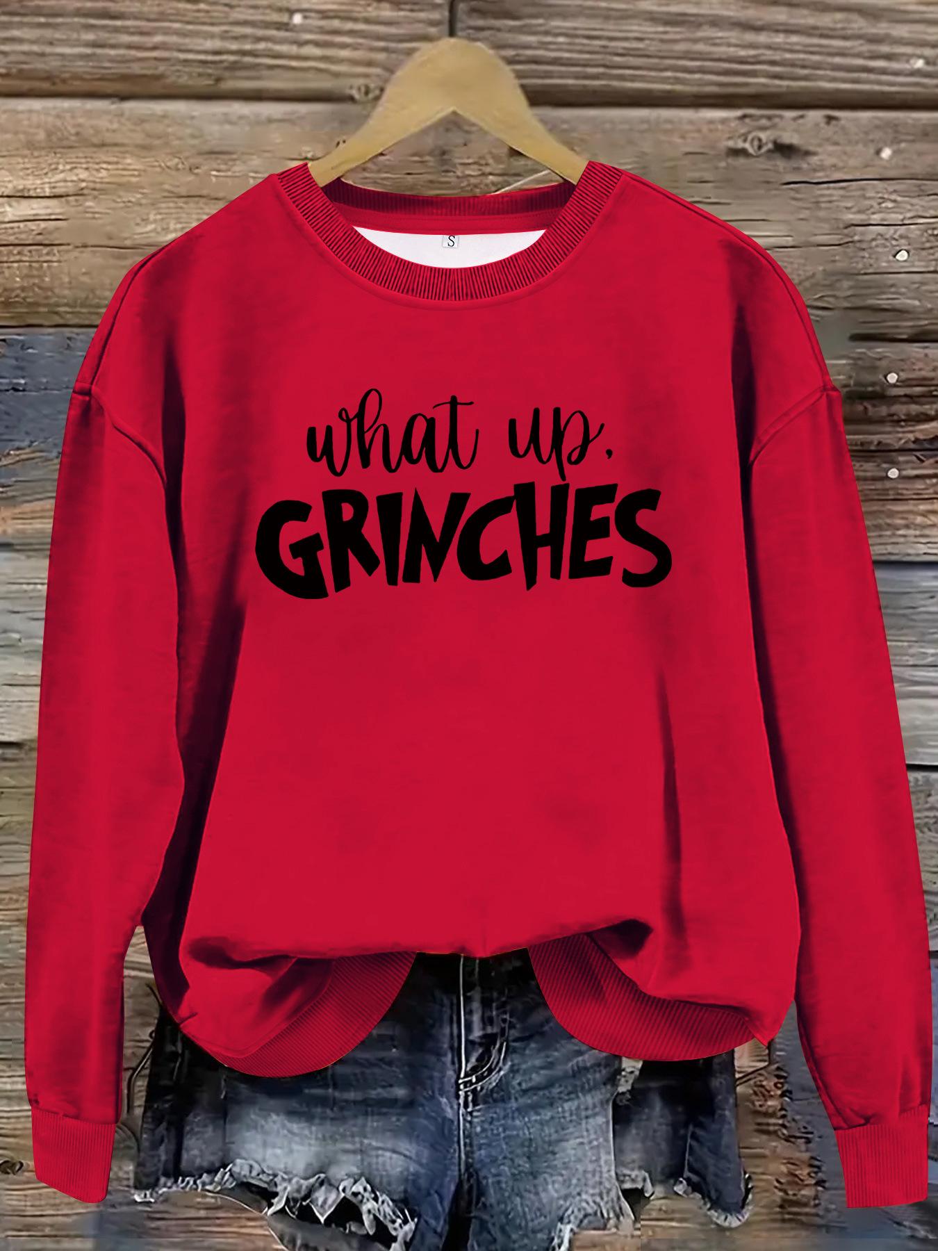 

Женский свитер-пуловер из хлопка с принтом Гринча, цветной, осенне-зимний L красный