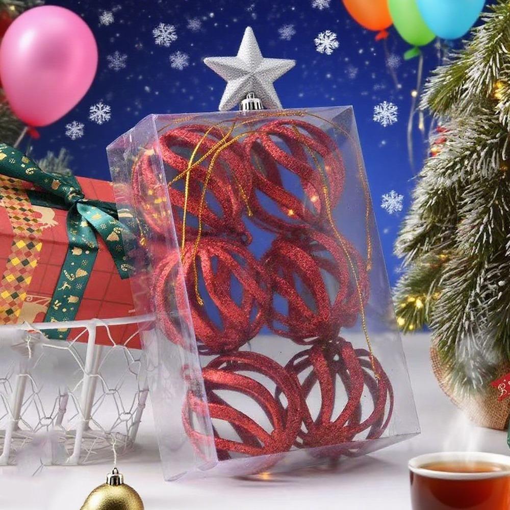 6Pcs 6cm Hollow Ball Pendants Glitter Christmas Tree Spheres Pendant  New Year