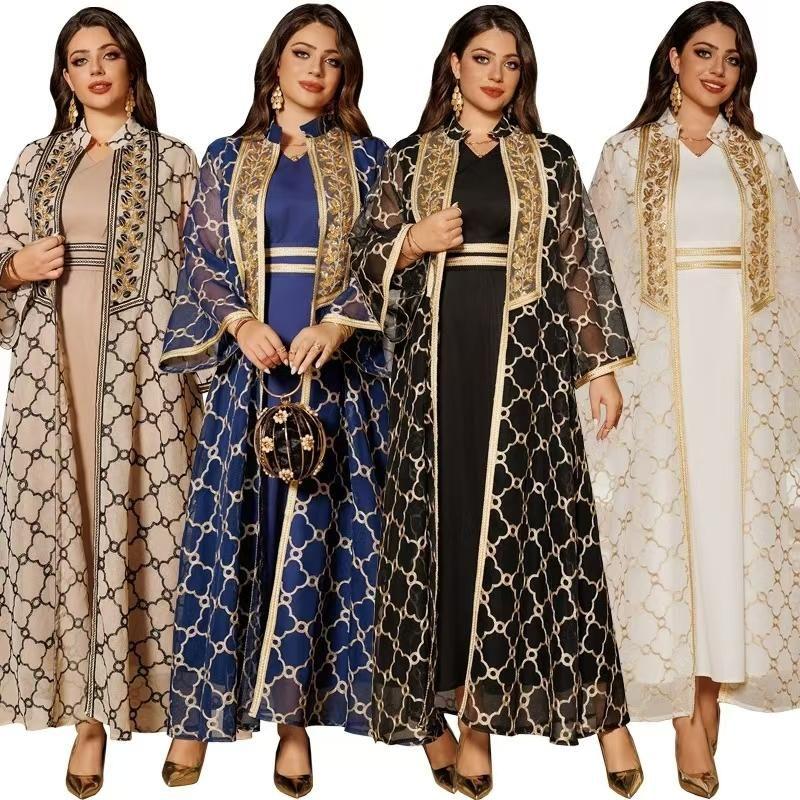 Middle East Embroidery Cardigan Robe Dress Two-Piece Set Embroidered Dress Two-Piece Set