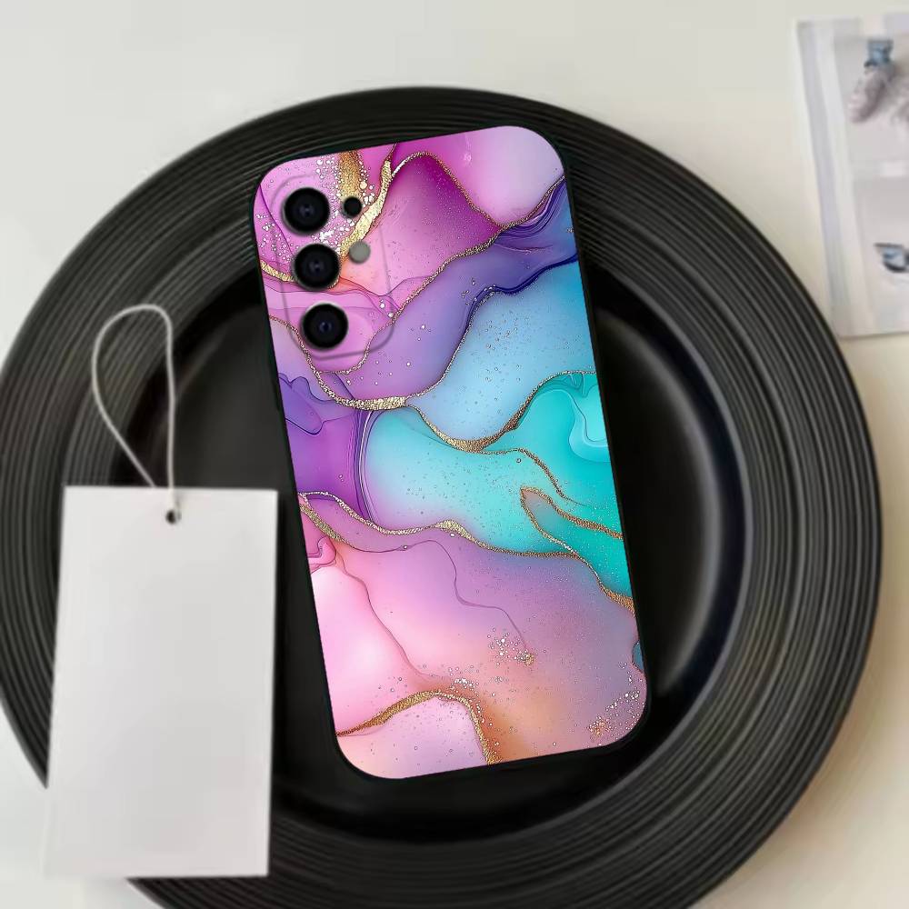 Luxury Pink Blue Oil Painting Phone Case For Samsung S25,S24,S21,S22,S23,S30,Ultra,S20,Plus,Fe,Soft Silicone Black Cover