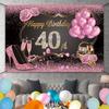 AWERT Polyester 6x3.6ft Happy 40th Birthday Banner - Pink Gold Sign Poster for Women's 40th Party Decorations with Diamonds, Champagne Rose, High