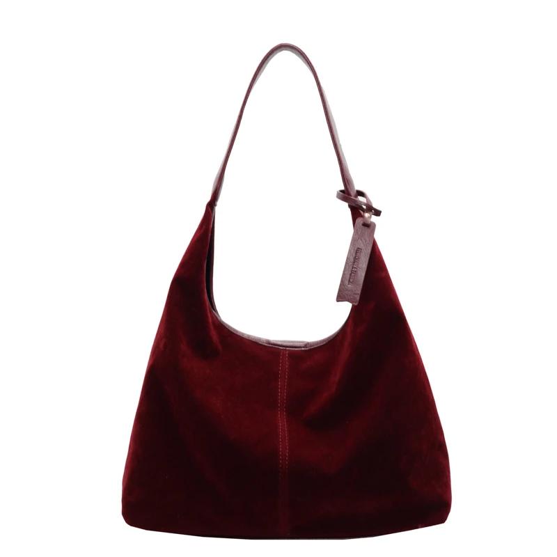 High Quality Solid Colors Faux Suede Retro Zipper Women's Shoulder Bag Fashion Large Capacity Sweet Commute Versatile Tote Bag