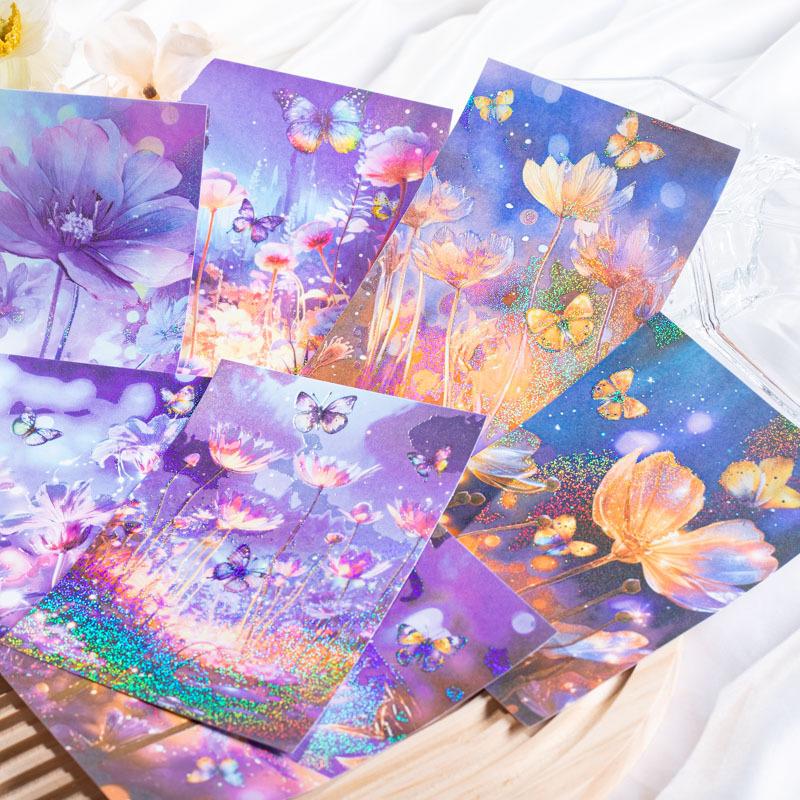 5 Sheets Large-Size Background Stickers with Gold Foil & Laser Effect Gorgeous Dreamy Patterns for DIY Decoration