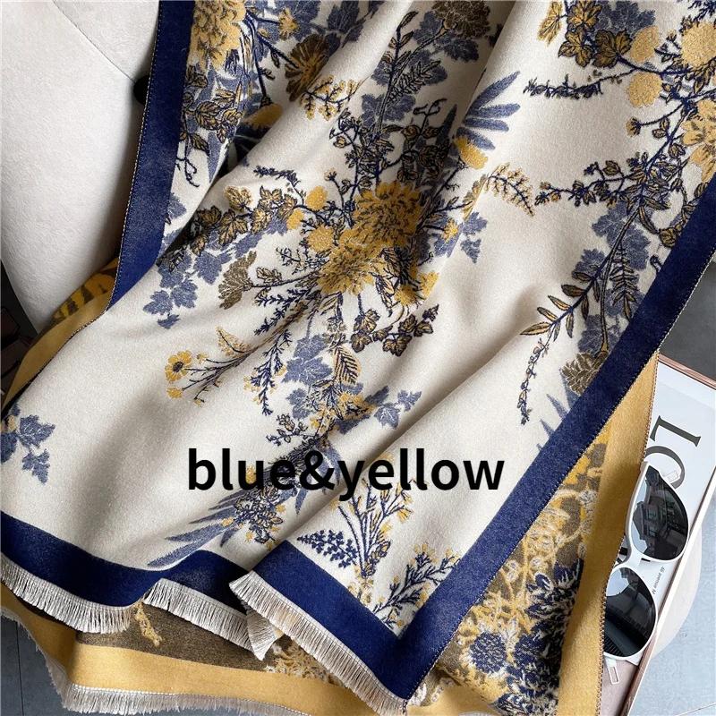 

Winter Scarf Women Floral Pashmina Shawls and Wraps Cashmere Thick Warm Female Blanket 2021 Dual Shawl Hijab Fashion Poncho