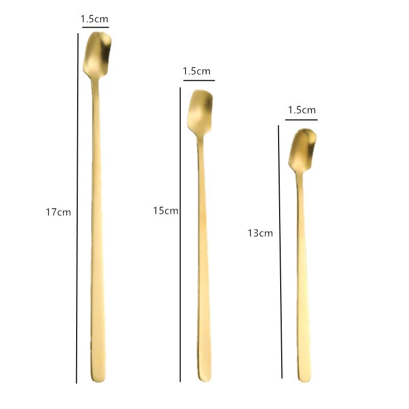 Stainless Steel Square Mini Teaspoon with Long Handle Small High Quality Spoon Coffee Ice Cream Honey Mixing Spoons Tableware