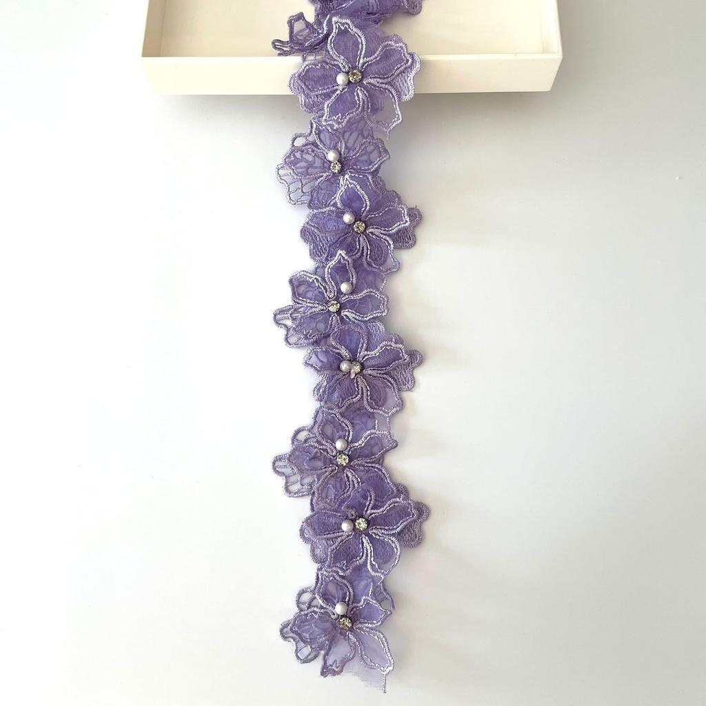 1 Yard Multi-Color Pearl Flower Embroidery Lace Fabric Trim DlY Clothing Decoration Accessory 6.5CM Wide