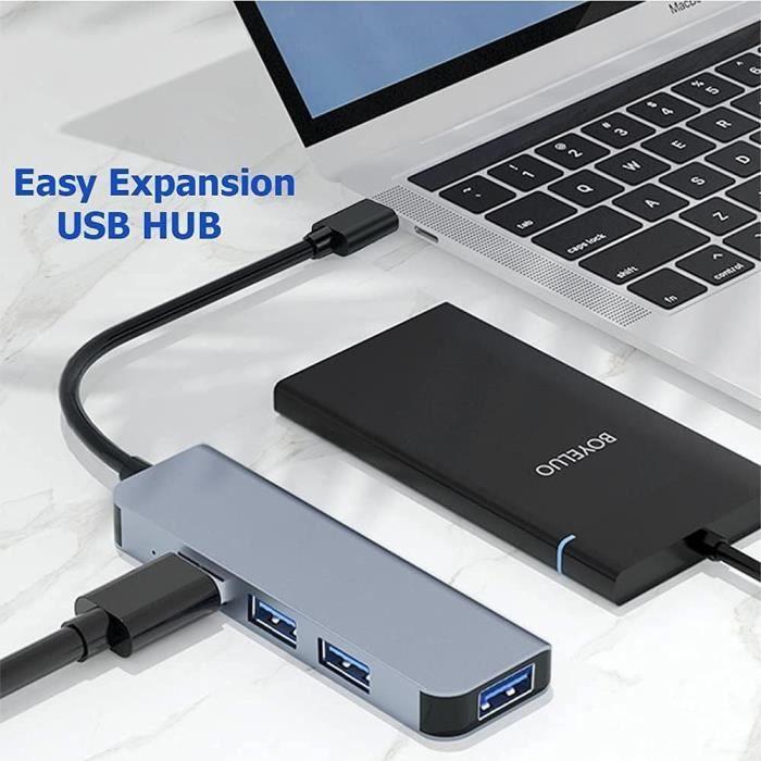 Adaptér USB 4 v 1 - BOOLING - MacBook Air-Pro - 1 USB 3.0 - 3 USB 2.0 - Šedý