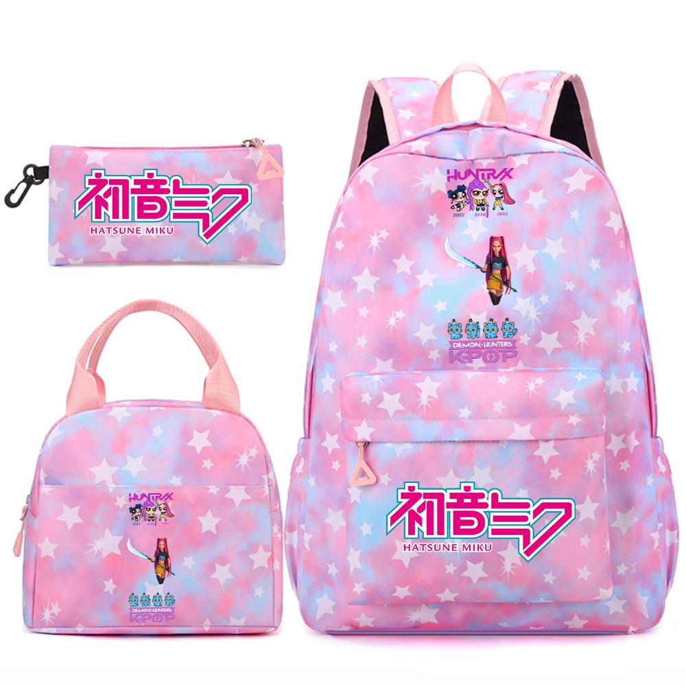3Pcs/set Anime Cartoon Demon Hunters Printed Backpack Handbag Pencil Case for Teenger Student Girl Boy Large Capacity Waterproof Bookbag