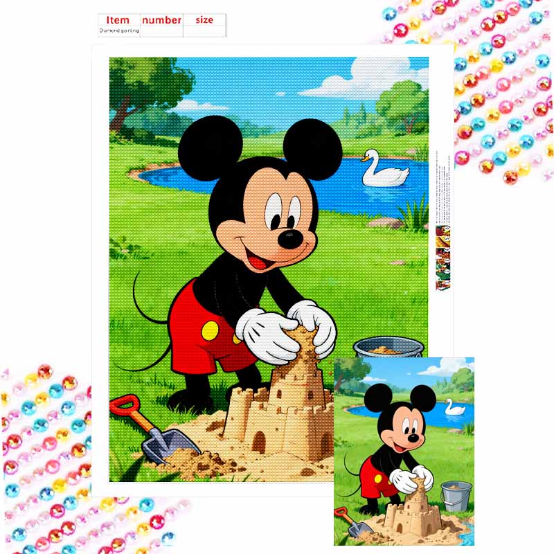 Disney diamond art painting kit Mickey Mouse sandcastle 5D handmade diy diamond painting, home wall decoration Round 20x30cm