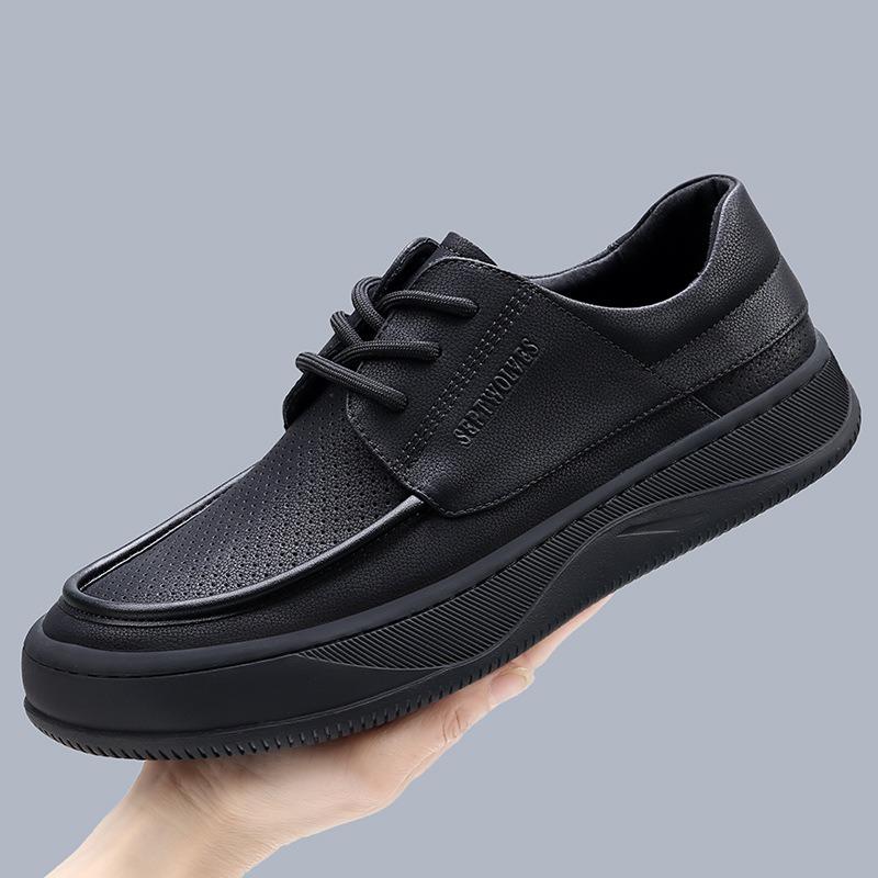 Spring and Summer New Men's Shoes Leather Versatile Platform Fashion Trend Hollow Breathable Casual Leather Shoes Men's Trend