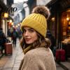Elastic Slouchy Caps Winter Knitted Hat for Women, Cold Weather Fleece Lined with Pom Stylish Accessories Women Pom, Chunky Snow Hat, Soft Ribbed Knit