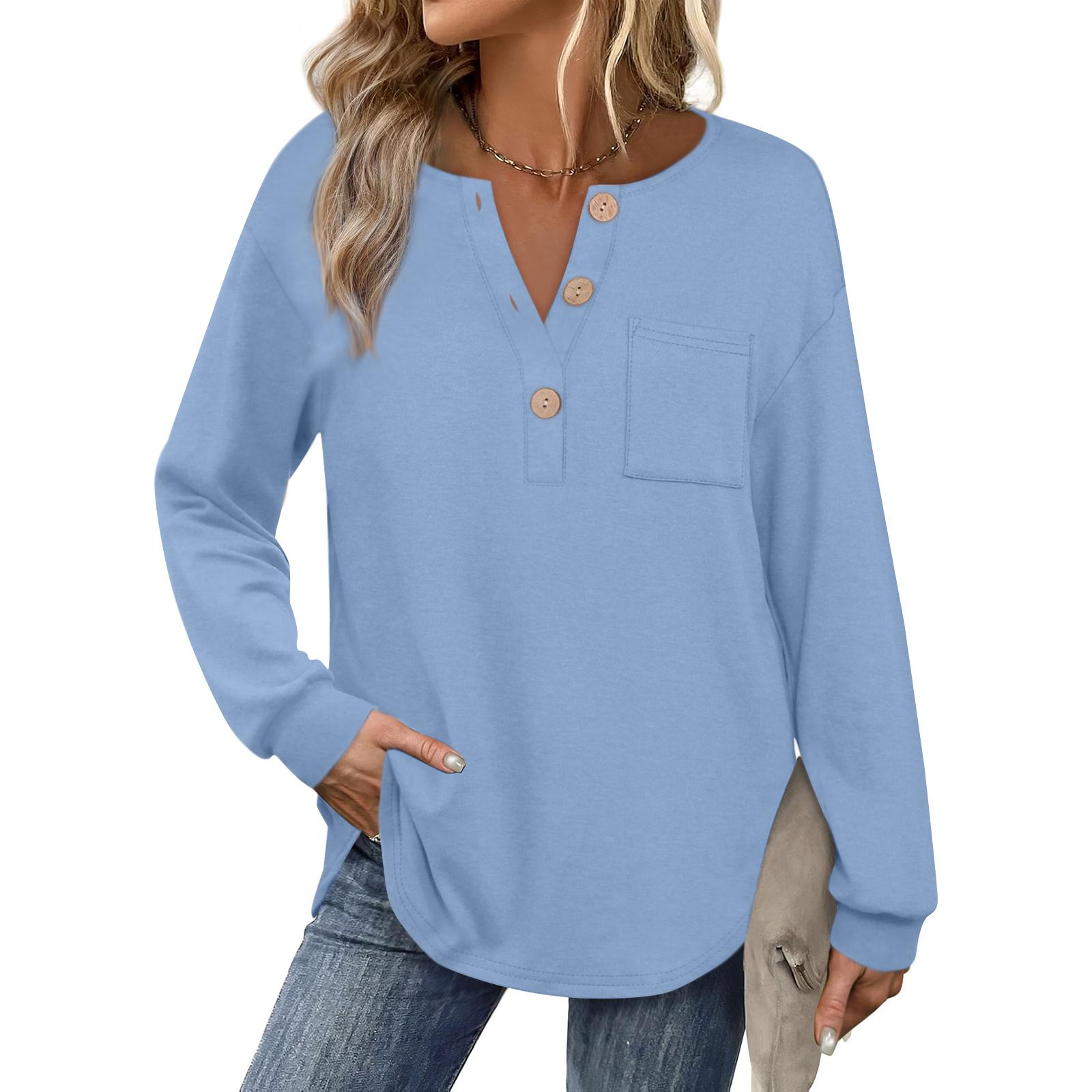 

Женский модный однотонный топ с длинным рукавом XL синий