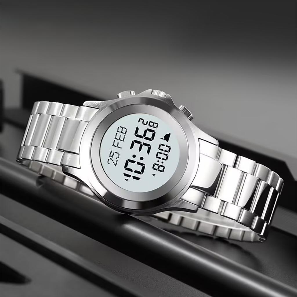 Islamski Zegarek Azan Arabski Angielski Alarm Modlitwy Czas Fajr Qibla dla Muzułmańskiego Kochanka Unisex Prezent na Ramadan