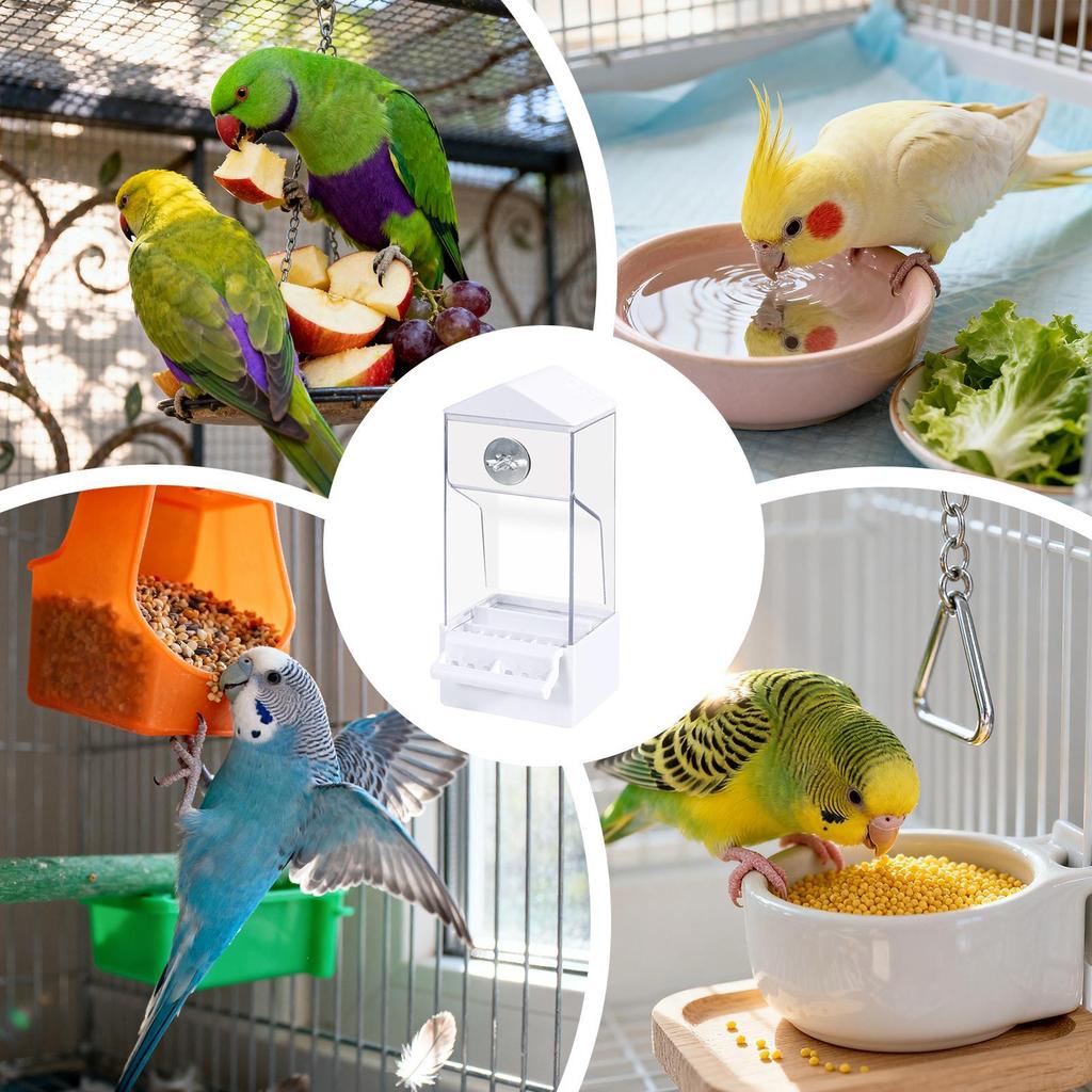 Vogel Futterspender für Käfig Auto Papageien Futterspender für Käfig Außen Transparent Anti-Spritz Vögel Futterbehälter für Kanarienvogel Sittich