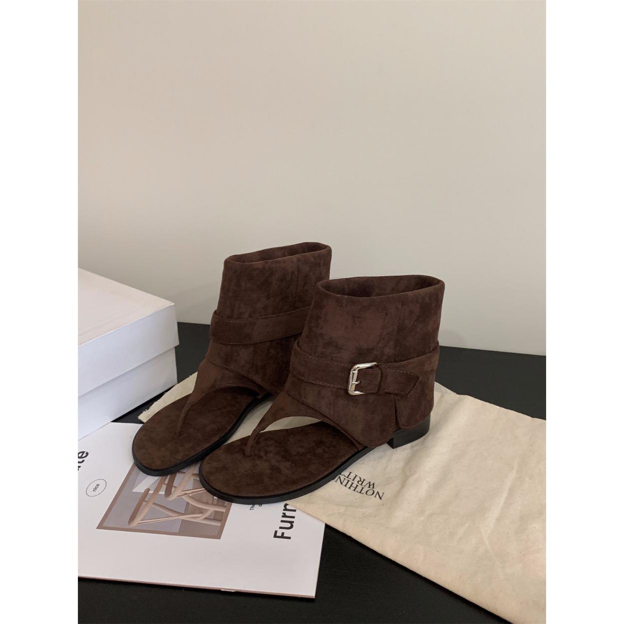 

Грубый каблук хаки носок крутые ботинки короткие ботинки женские ботинки новые летние с юбкой ковбойские ботинки летние сандалии 40 темно-коричневого