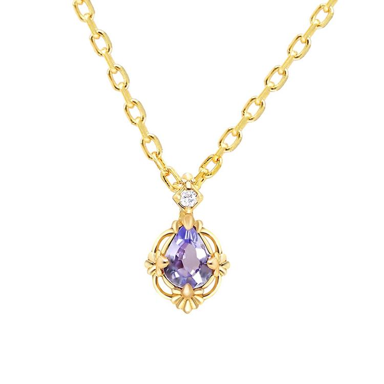 Emotional Factory 925 Sterling Silver 14K Gold Plated Gemstones Classic Water Drop Shape Geometry Zircon Tanzanite Necklace 45cm золотой