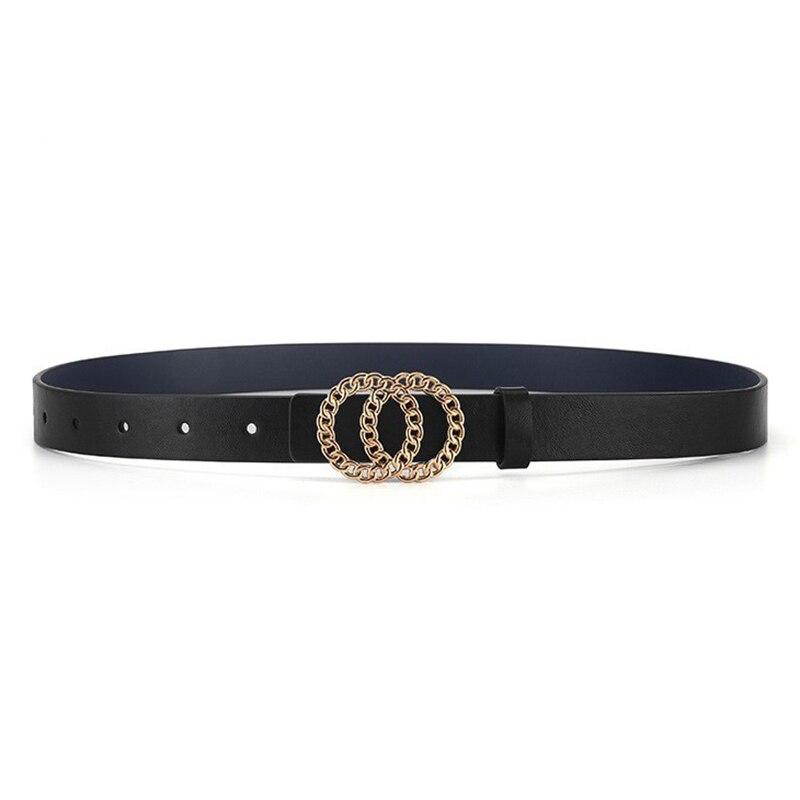 New Women's Belt Fashion Gold Hollow Button Belt Personalized Double Round Button PU Leather Belt Paired with Jeans Lady Belt