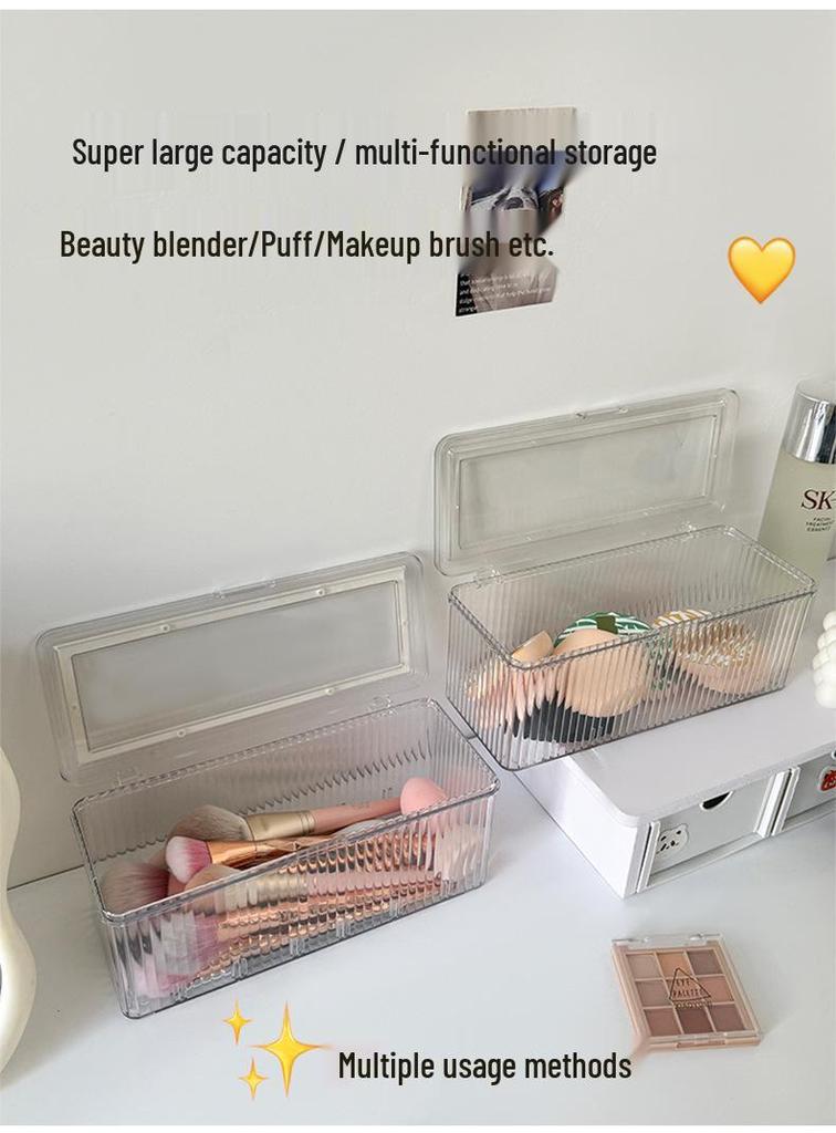 Transparent Dustproof Makeup Brush Storage Box with Lid - Large Capacity Vanity Organizer