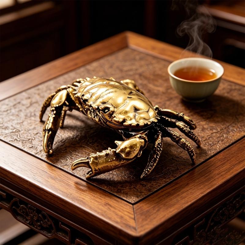 Handcrafted Brasses Crabs Figurine With Openable Shell Miniature Trinket Box For Desktop Display And Tea Table Decors