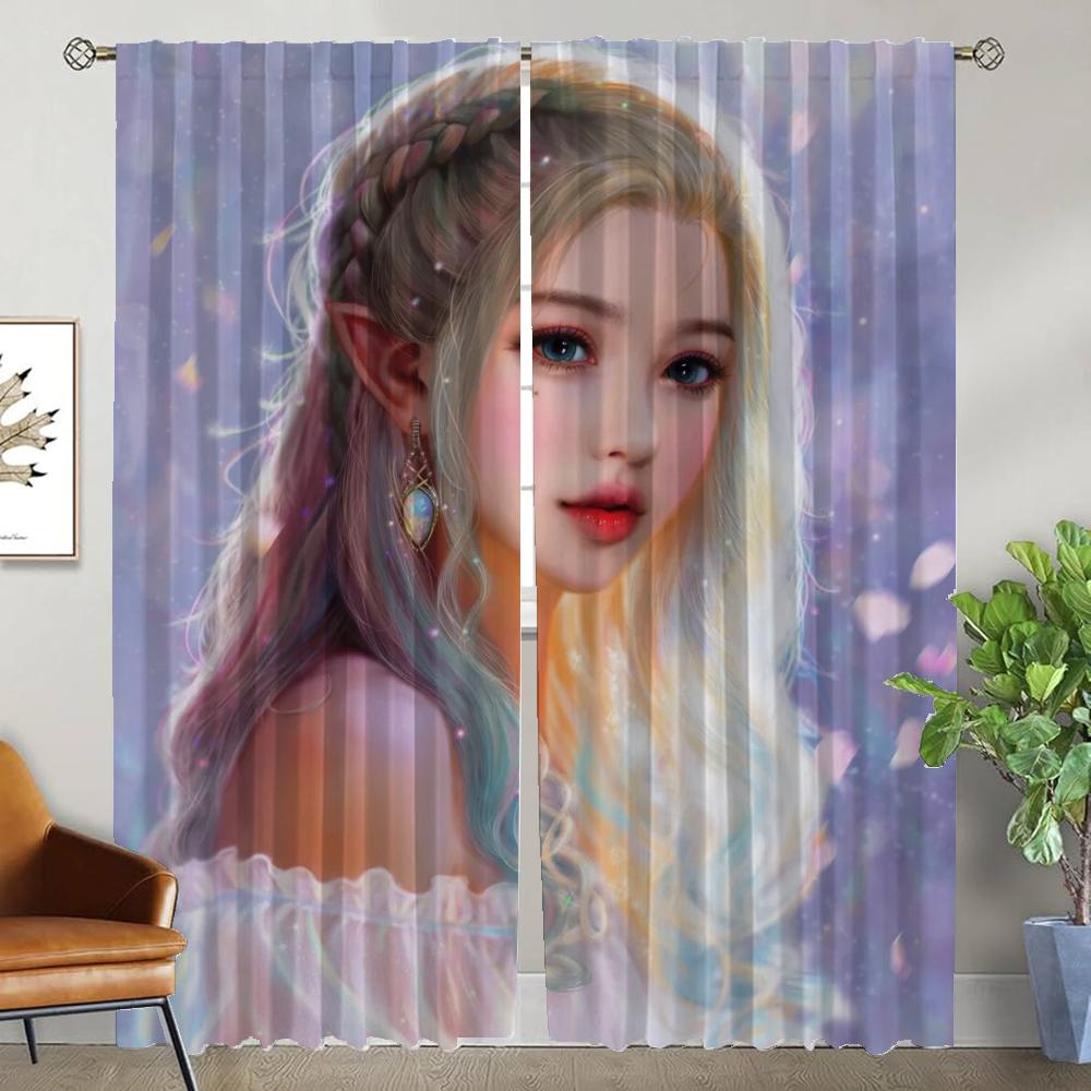 Tulle for Bedroom Female Elf Shades Home Interior Curtains 2 Pieces Living Room Curtain Partition Halloween Decoration Kitchen